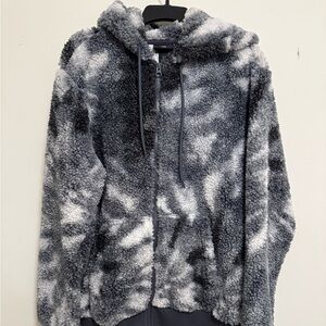H&M Blue and White Fleece Zip-Up Sweater